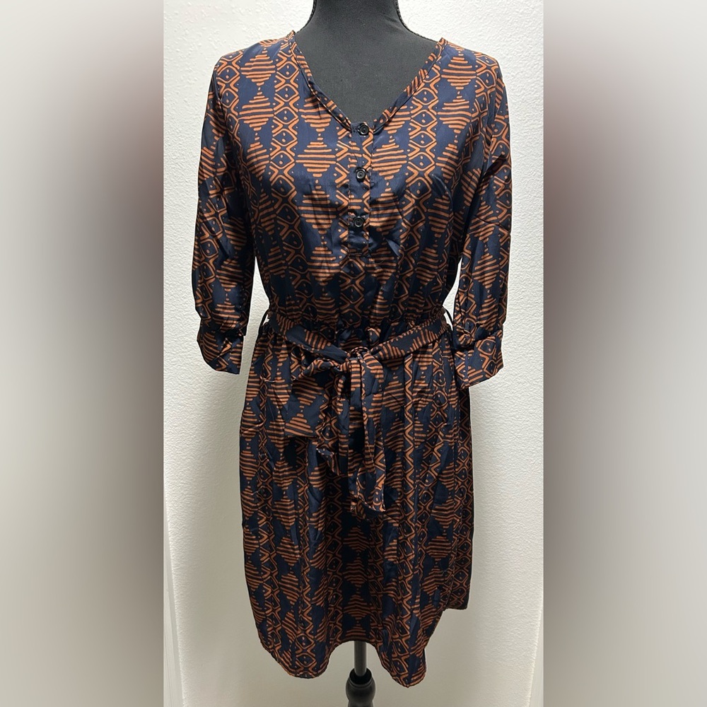 Alya Long Sleeve 3-Button Dress w/ Matching Belt - Large - Multicolored - Used